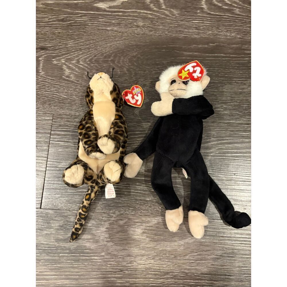 TY Beanie Babies 1998 - 2000 Lot Of 2 Monkey & Leopard Stuffed Animals Vintage - Picture 5 of 5